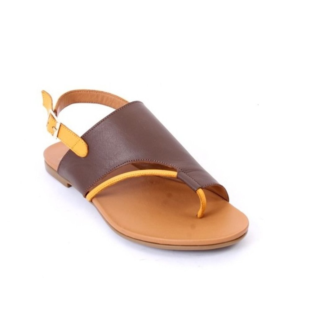 WOz 3015a Brown Leather Open-Toe Slides Sandals Shoes